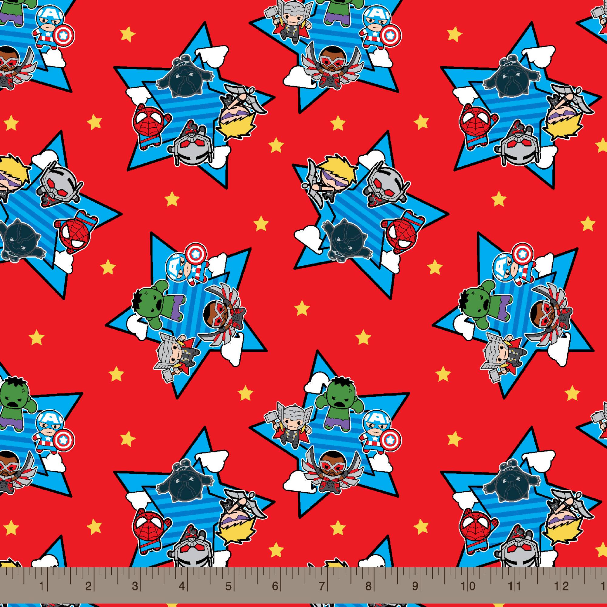 Marvel Kawaii Red Superheroes Cotton Fabric